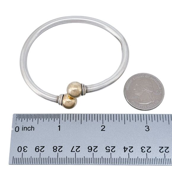 Cracked Vintage Sterling Silver 925 Brass Tipped Bangle Bracelet 6.5" - Picture 11 of 11